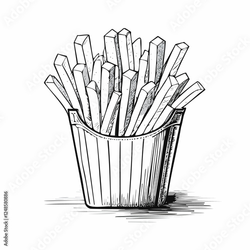 French Fries Food Meal Menu Dish Delicious Cuisine Eat Sketch Style
