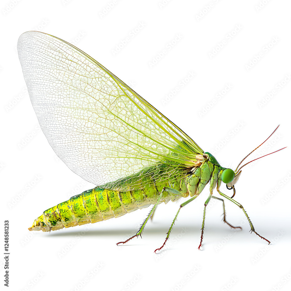 Vibrant Green Insect Closeup: Detailed Macro Photography of a Unique Creature with Intricate Wings and Body Structure Vibrant Green Insect Closeup: Detailed Macro Photography of a Unique Creature with Intricate Wings and Body Structure