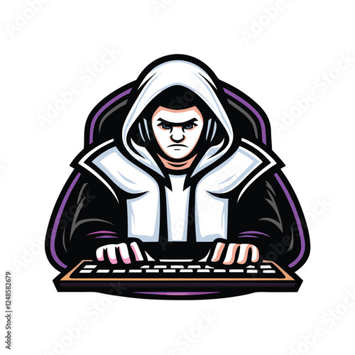A portrait of a focused esports gamer, clad in black and purple apparel, intensely concentrating on a competitive match.  High-resolution, professional lighting.