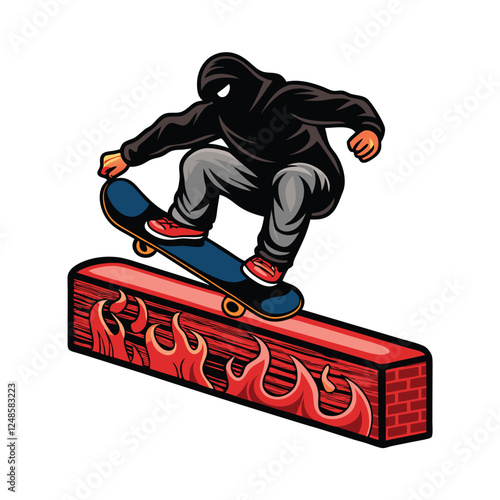 A dynamic action shot of a professional skateboarder executing a flawless kickflip, showcasing airborne body posture and board rotation.