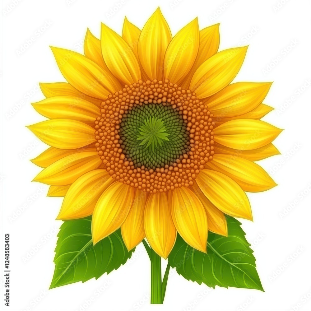 Fototapeta premium Vibrant Yellow Sunflower in Full Bloom Isolated on White Background