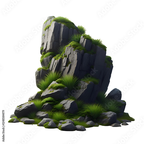 rock in the forest on a white background