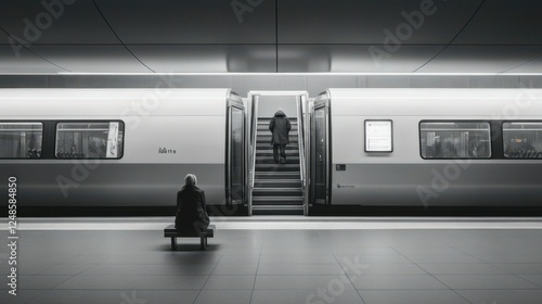 Lonely moments at the subway station as travelers navigate their journeys in the quiet hours of the evening. Generative AI