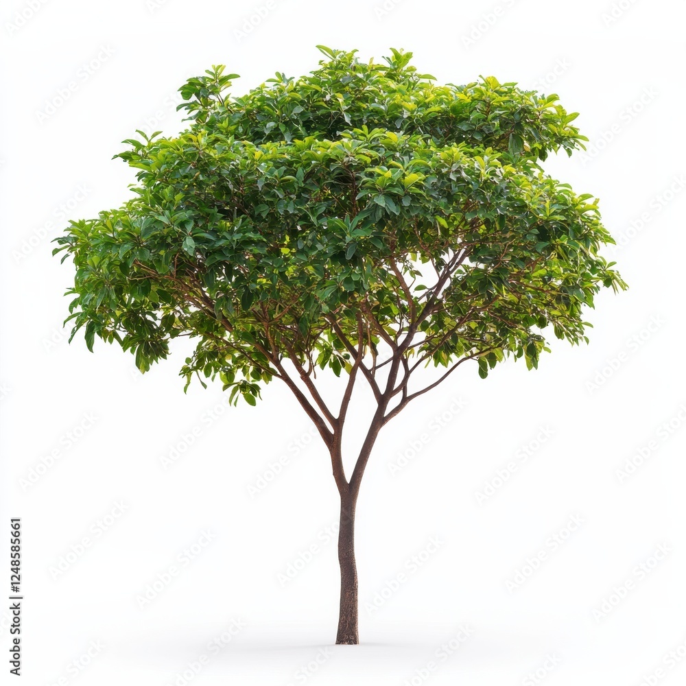 Tall Thin Trunk Tree with Lush Green Crown on Isolated Background Tall Thin Trunk Tree with Lush Green Crown on Isolated Background