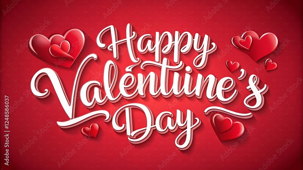 Happy Valentine's Day Greeting with 3D Hearts on Red Background Happy Valentine's Day Greeting with 3D Hearts on Red Background