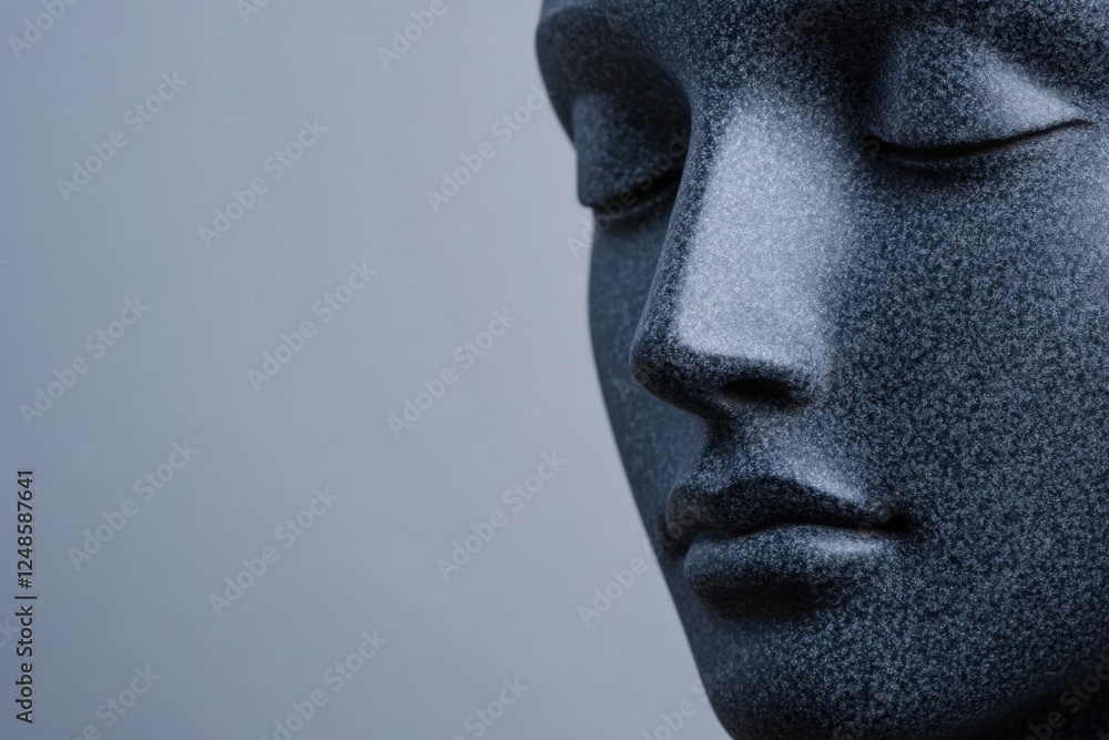 close up of serene stone face in profile close up of serene stone face in profile