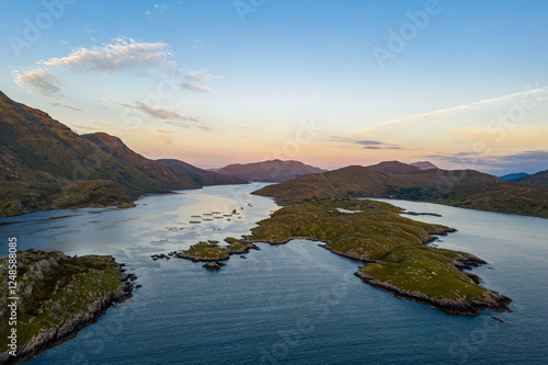 Aerial View over Killary Fjord, Leenane, Galway, Ireland 
