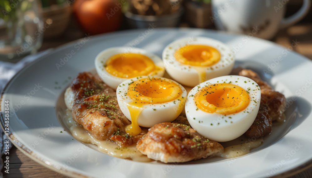 Seared Chicken Breast with Halved Hard-Boiled Eggs in Rich Cream Sauce Seared Chicken Breast with Halved Hard-Boiled Eggs in Rich Cream Sauce
