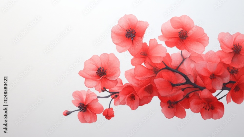 Fototapeta premium branch of pink flowers against a white background