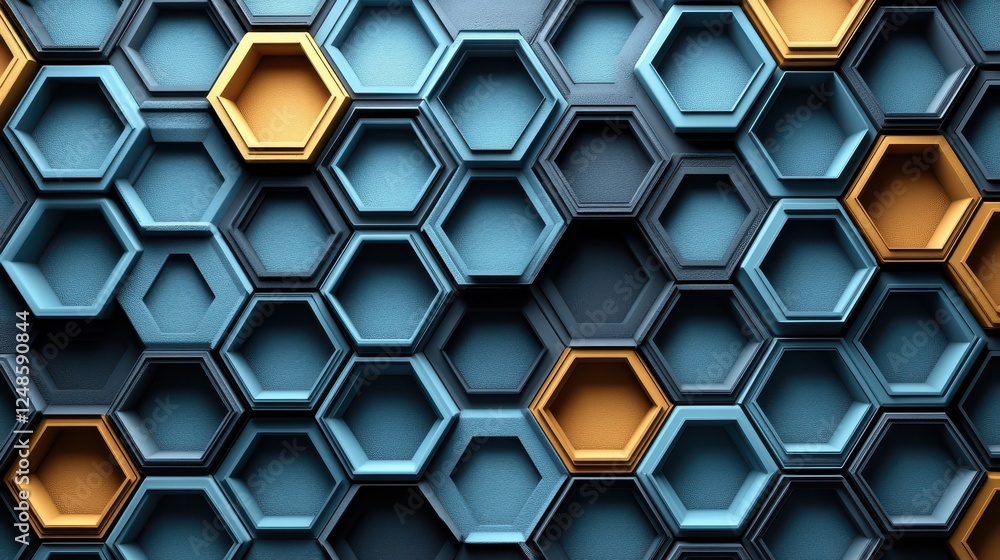 Abstract blue & gold hexagon pattern; geometric background; website design Abstract blue & gold hexagon pattern; geometric background; website design