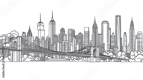 Wallpaper Mural NYC skyline sketch, bridges, cityscape, urban background, design Torontodigital.ca