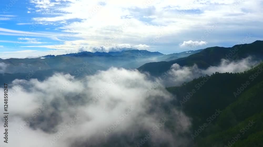 Stunning aerial view of early morning clouds over Hassi Mountain in Jingyuan County, Gansu Province Stunning aerial view of early morning clouds over Hassi Mountain in Jingyuan County, Gansu Province