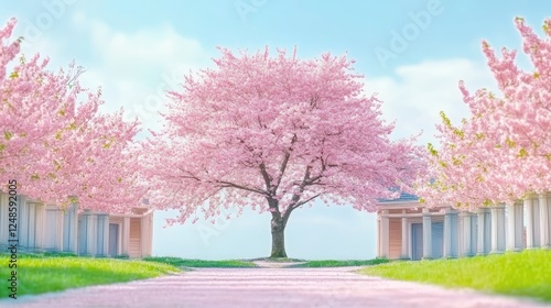 Wallpaper Mural A real picture of sakura trees in full bloom with soft pink petals, set against a clear blue sky. Torontodigital.ca