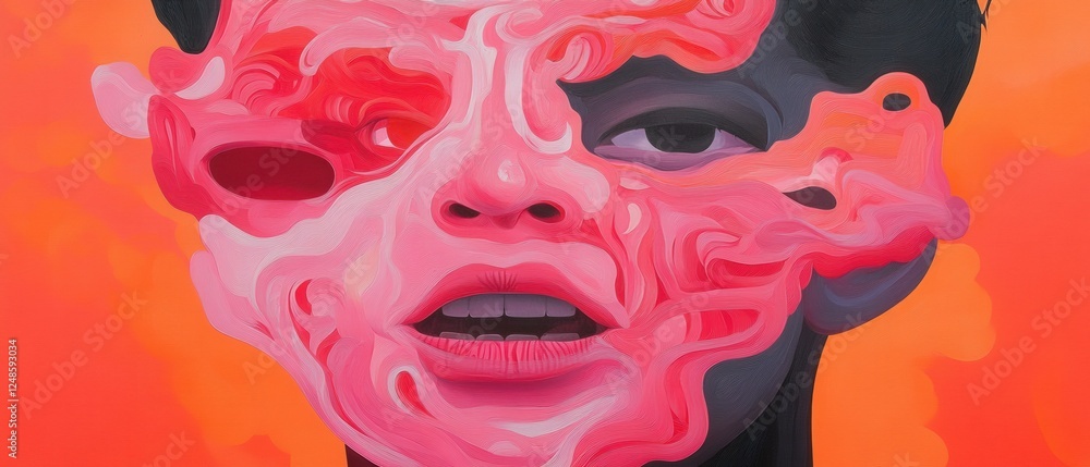 Naklejka premium portrait of a person with distorted facial features in abstract painting