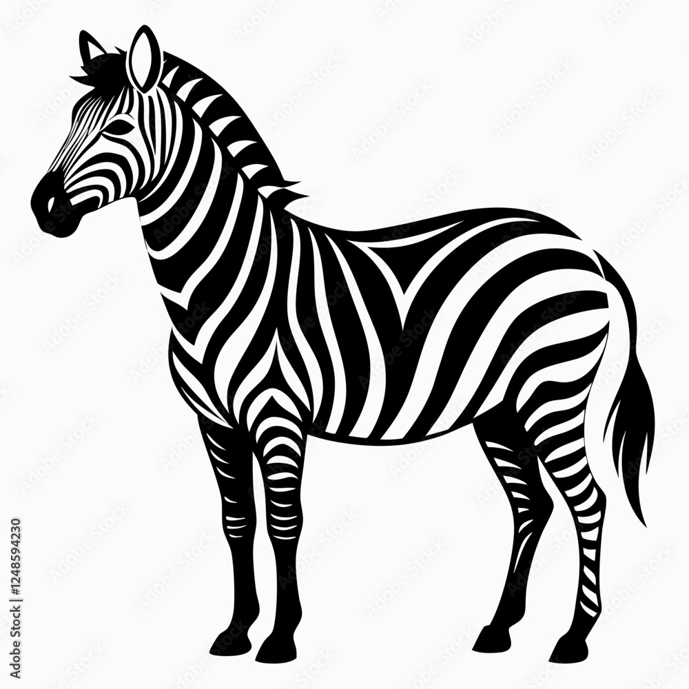 Fototapeta premium Zebra vector black art animal silhouette on a white background