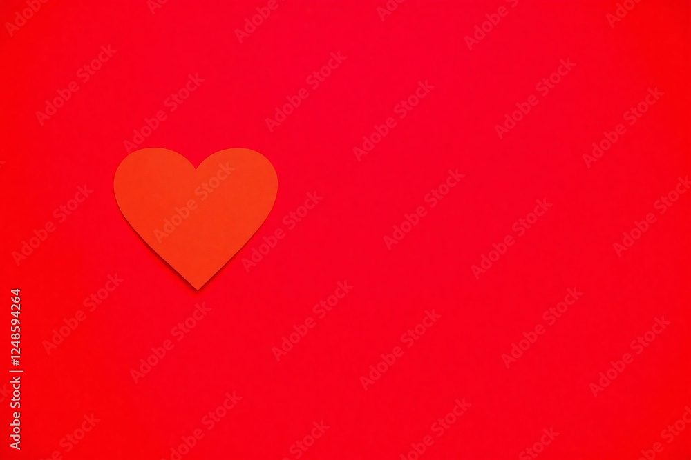 Bright red background small intricately cut red paper heart off center Bright red background small intricately cut red paper heart off center