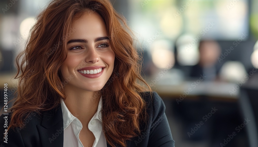 Confident Businesswoman Smiling in Office, Natural Light. Bright Portrait Working Professional Woman Confident Businesswoman Smiling in Office, Natural Light. Bright Portrait Working Professional Woman