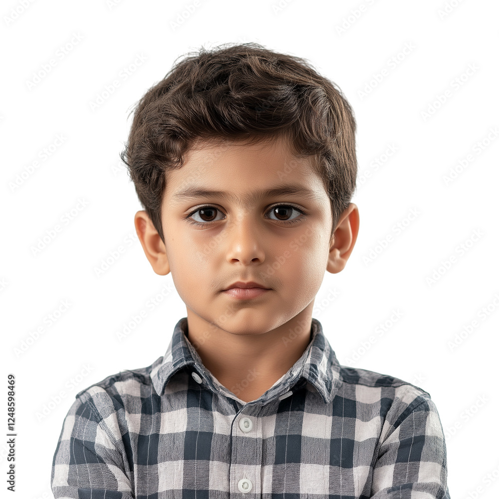 serious Middle Eastern boy in a checkered shirt isolated on transparent white background serious Middle Eastern boy in a checkered shirt isolated on transparent white background