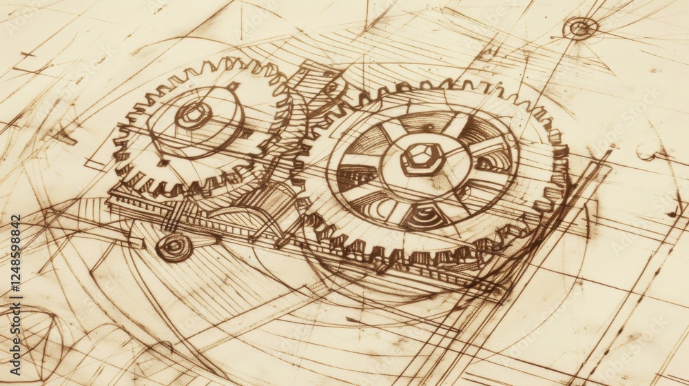 Abstract drawing of an ancient machine, outlined on technical paper. Abstract drawing of an ancient machine, outlined on technical paper.