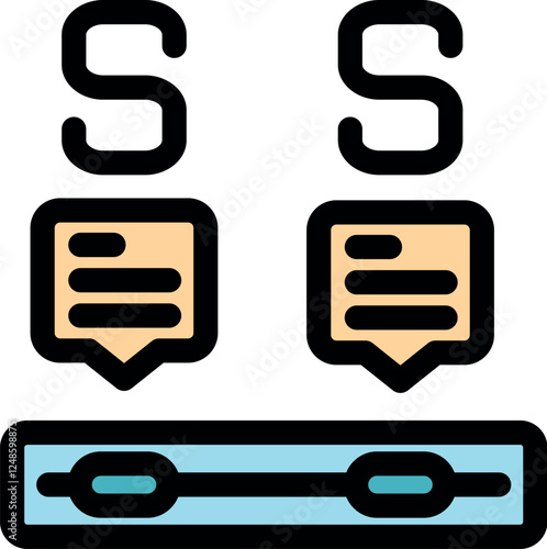 Two speech bubbles with letter s above them and a slider symbolizing establishing a secure connection and activating ssl certificate for safe browsing