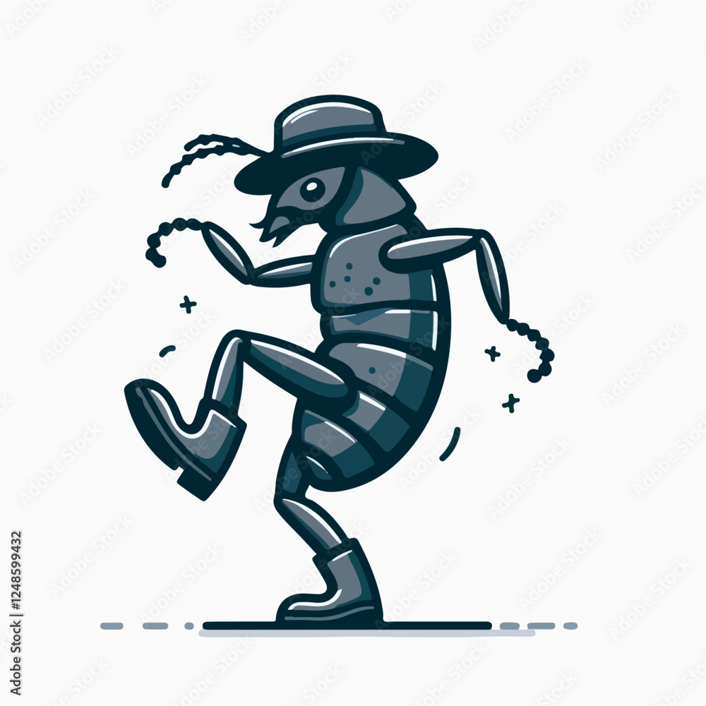 Groovy Bug in Boots: A fun, cartoonish illustration of an insect wearing a hat and boots, playfully dancing. The style is minimalist and vector-based, perfect for adding a quirky touch to any design. Groovy Bug in Boots: A fun, cartoonish illustration of an insect wearing a hat and boots, playfully dancing. The style is minimalist and vector-based, perfect for adding a quirky touch to any design.