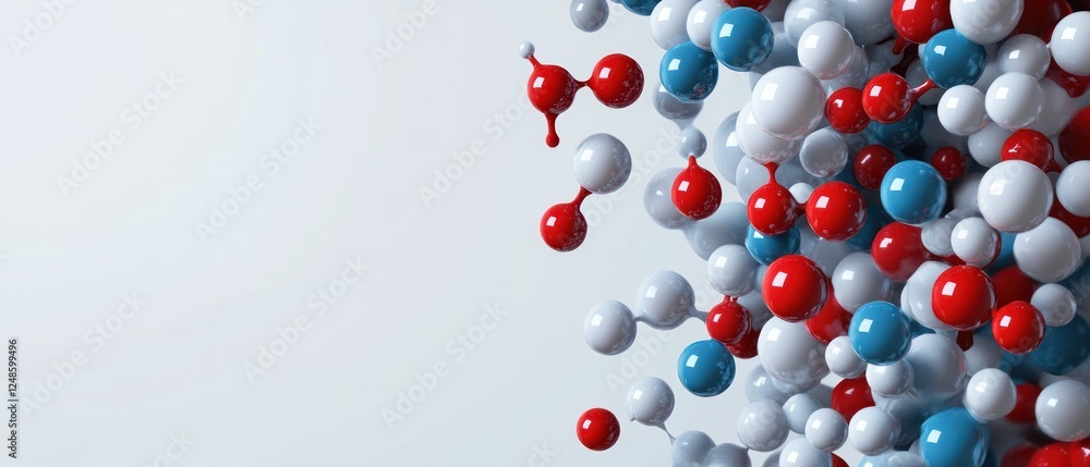 Colorful molecular structure with red, white, and blue atoms Colorful molecular structure with red, white, and blue atoms