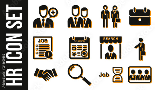 Ensemble d'icônes bicolores, icônes ressources humaines en entreprise, recrutement, recherche d'emploi, vecteur