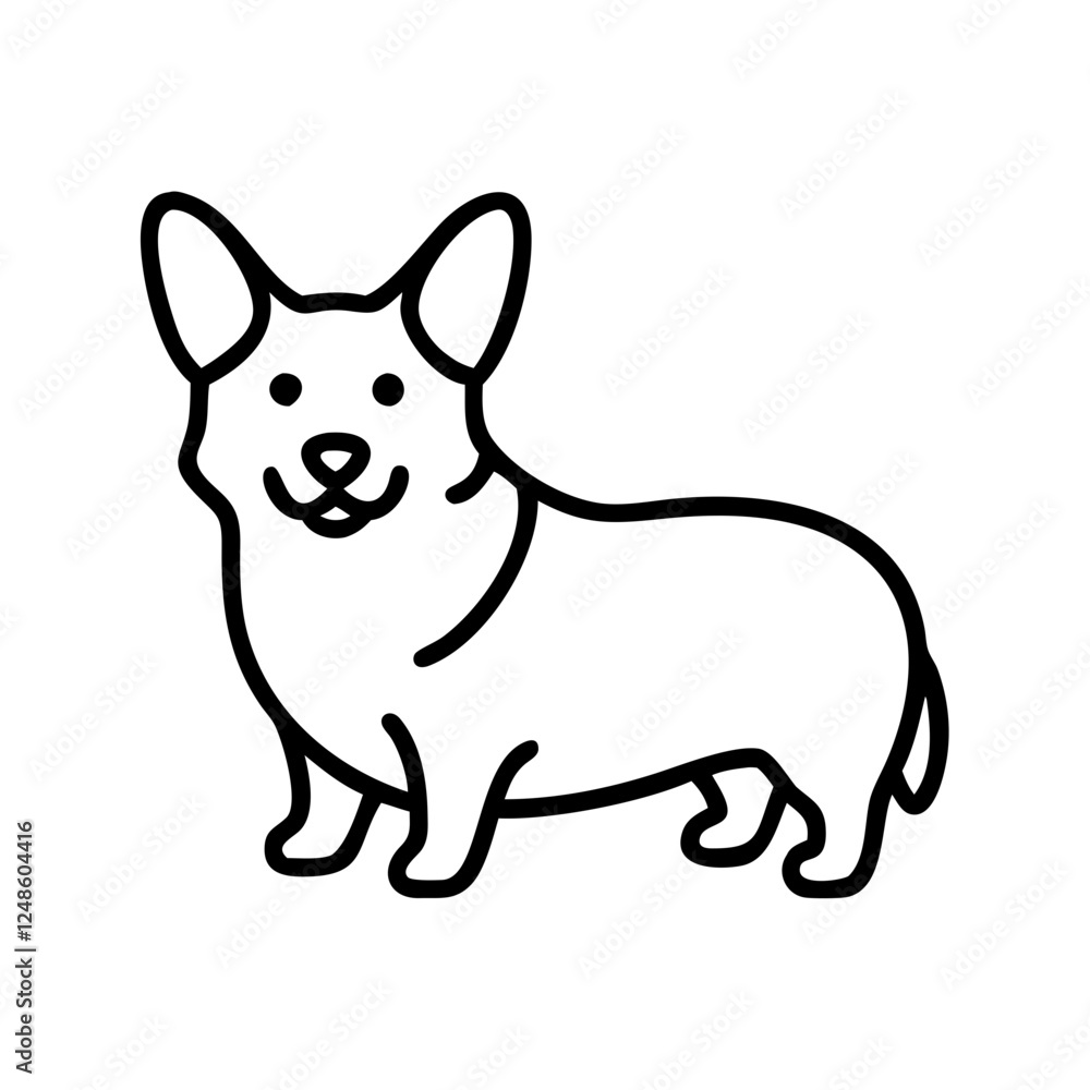 Fototapeta premium Corgi vector icon outline illustration, adorable dog breed known for its short legs and playful personality