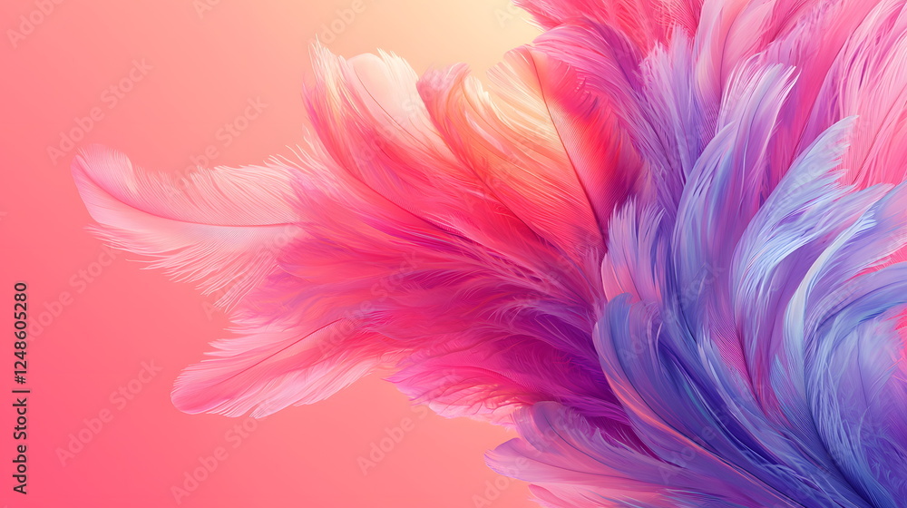 Soft pastel feathers in vibrant pink and purple hues against a gradient background. Soft pastel feathers in vibrant pink and purple hues against a gradient background.