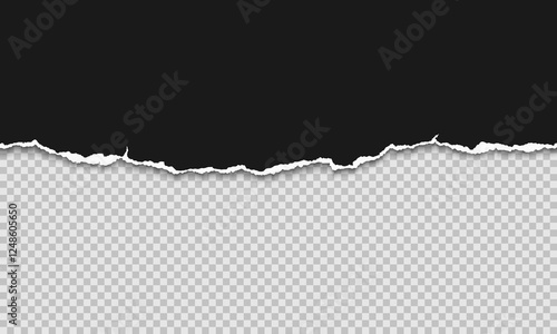 Vector horizontal torn paper edge. Ripped paper strip with soft shadow.