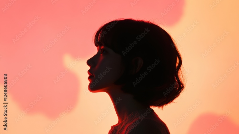 woman's silhouette against red and orange sky at sunset woman's silhouette against red and orange sky at sunset