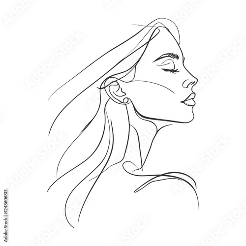 Elegant line art representation of a woman with flowing hair. Generative AI