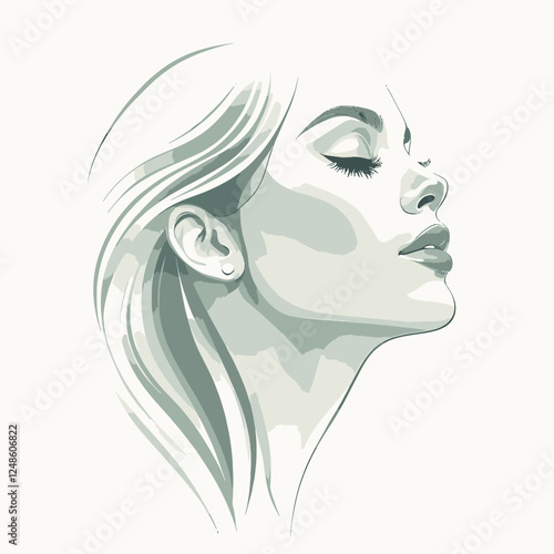 A woman is portrayed with her eyes closed, showcasing tranquility and grace in her demeanor