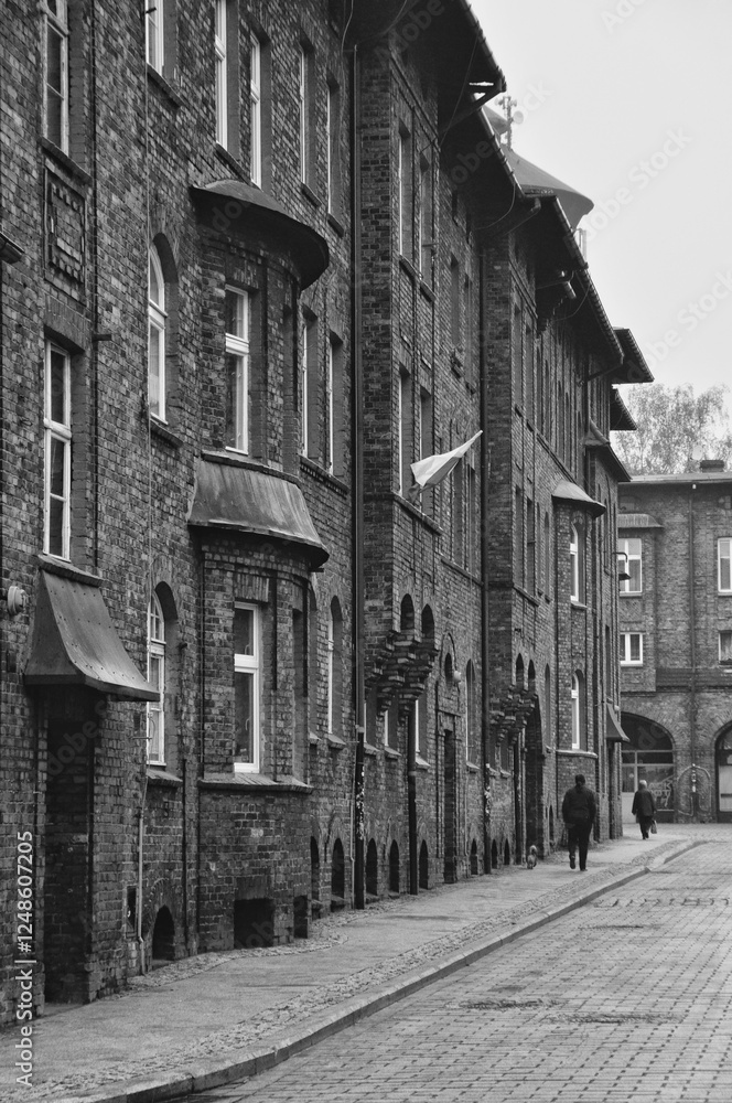 Old red brick buildings in the old town of Katowice Nikiszowiec
