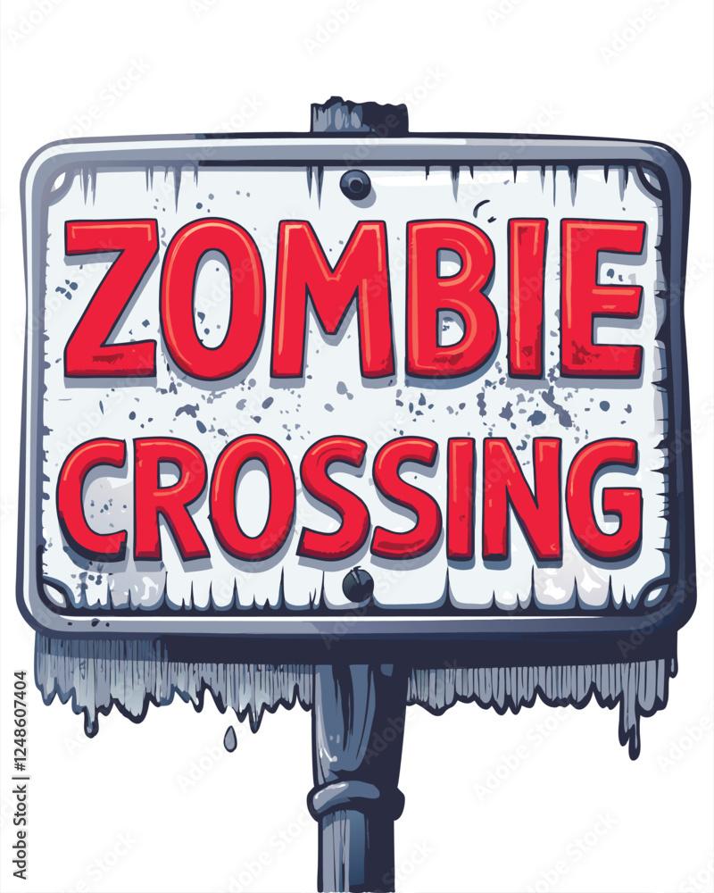 Create a dark, gritty illustration of a weathered street sign, bearing deep claw marks, suggesting a sinister presence lurking nearby.