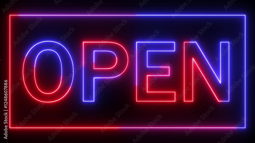 open text icon animation neon glowing red blue color shop store banner text letter template signboard sign symbol on black background open text icon animation neon glowing red blue color shop store banner text letter template signboard sign symbol on black background