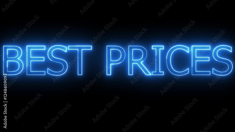best prices text icon animation neon glowing blue color shop store banner text letter template signboard sign symbol on black background best prices text icon animation neon glowing blue color shop store banner text letter template signboard sign symbol on black background
