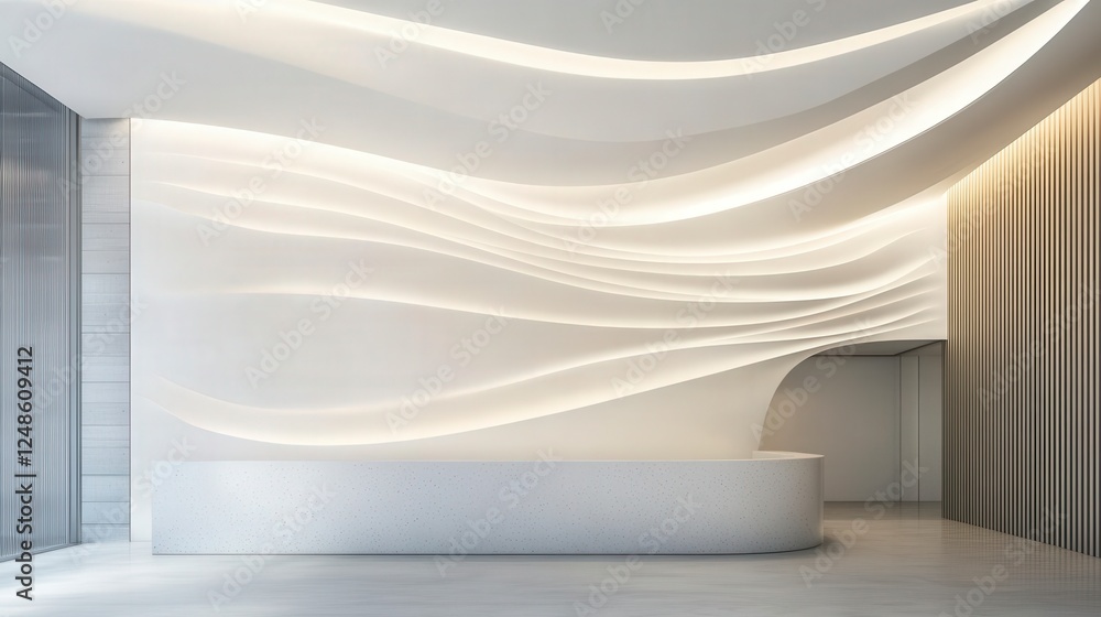 Stunning Modern Architectural Lobby Design with Smooth Wall Textures and Elegant Reception Desk Stunning Modern Architectural Lobby Design with Smooth Wall Textures and Elegant Reception Desk