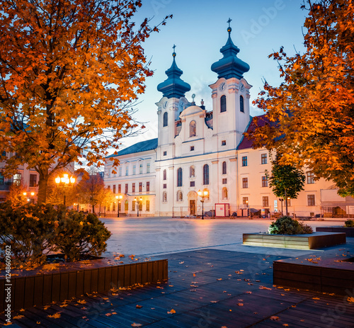 Fényképezés Astonishing evening view of Gyor Benedictine Church of St