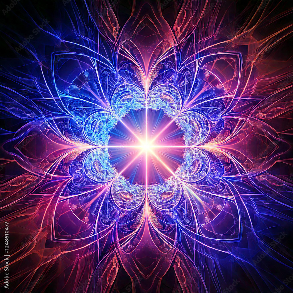 A glowing, hypnotic design with fractal patterns and vivid, electrifying hues A glowing, hypnotic design with fractal patterns and vivid, electrifying hues
