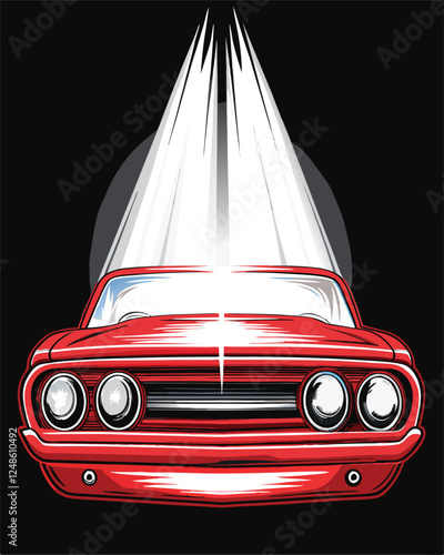 Create a minimalist vector graphic depicting two piercing headlights cutting through darkness.  Focus on sharp lines and stark contrast.