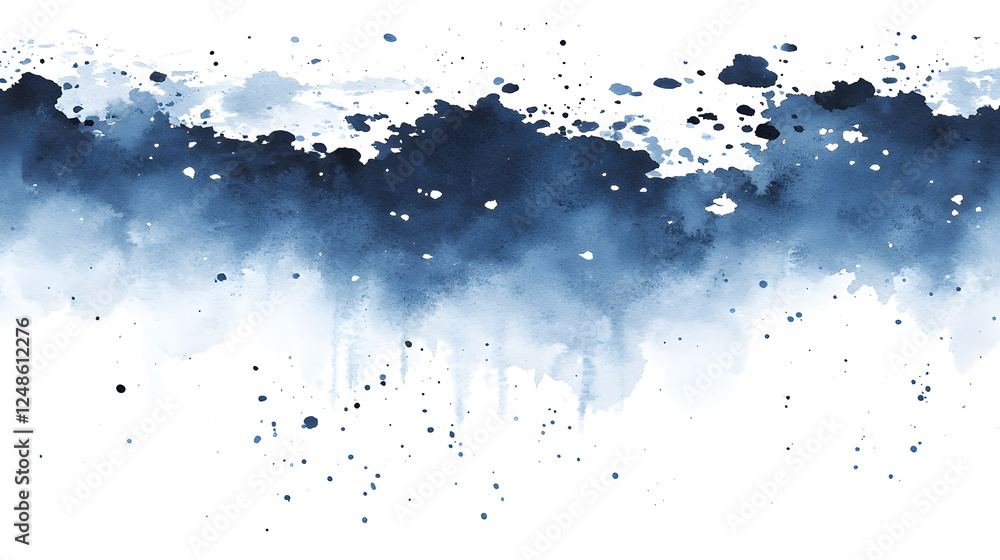 Obraz premium Blue watercolor splashes blending together on a transparent background, creating an abstract design.
