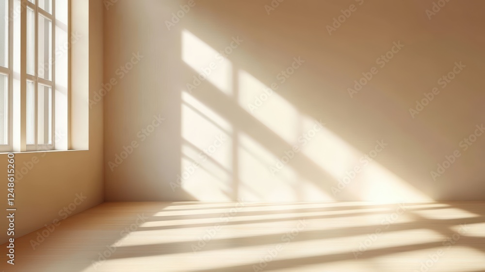 Fototapeta premium Bright and Airy Empty Room with Soft Natural Light Streaming Through Windows Creating Beautiful Shadows on the Floor