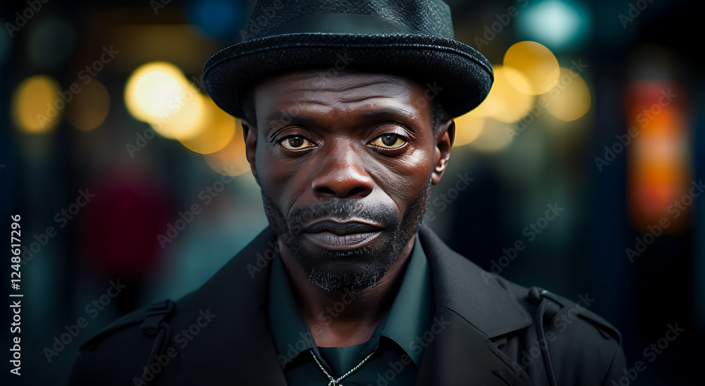 close-up of a mature african american man in 60s in the middle of street city. Black lives matter close-up of a mature african american man in 60s in the middle of street city. Black lives matter