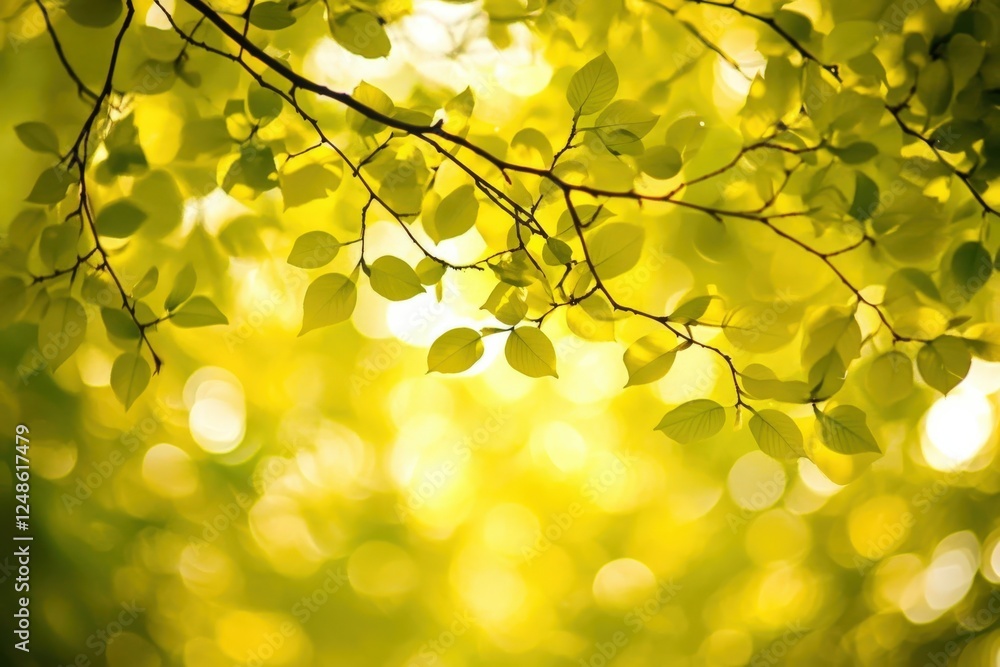 Obraz premium The bright sun is shining down through the leaves of a tall tree