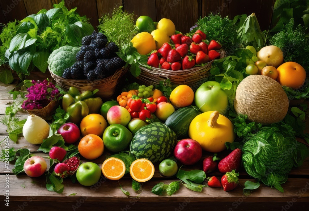 vibrant display colorful fruits vegetables lush environment rich freshness health, colors, vibrancy, arrangement, organic, produce, market, gourmet vibrant display colorful fruits vegetables lush environment rich freshness health, colors, vibrancy, arrangement, organic, produce, market, gourmet