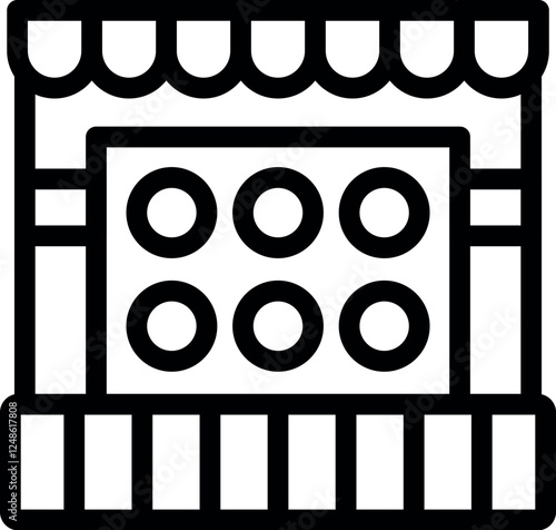 Simple black and white icon of a shooting gallery booth showing six holes, ready for fun at the amusement park or carnival