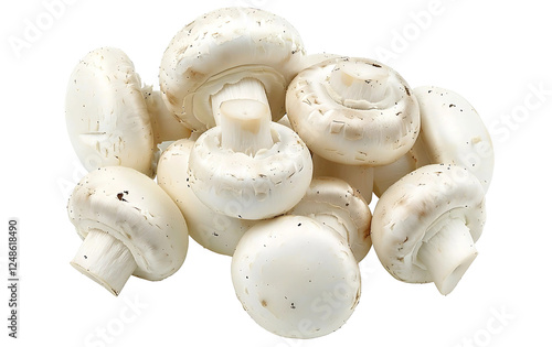 Fresh White Button Mushrooms: A close-up shot of a cluster of plump, white button mushrooms, showcasing their smooth, unblemished caps and delicate stems, ready to be added to your favorite dishes. photo