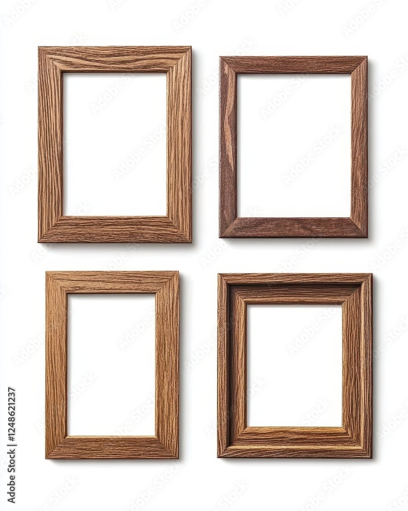 Wooden Picture Frames Arranged on White Background for Image Display Concepts Wooden Picture Frames Arranged on White Background for Image Display Concepts
