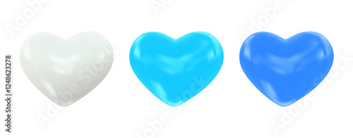 Valentine's Day 3d elements collection from glossy hearts white, blue colors. Vector Illustration for design romantic events, valentine, certificate, banner